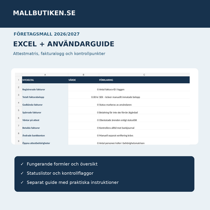 Excel attestmatris fakturalogg och kontroller för företag