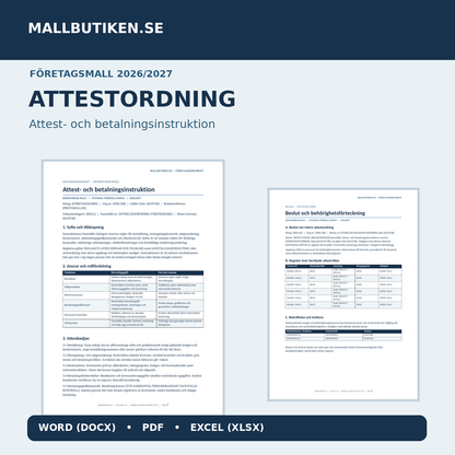 Attestordning och attestinstruktion mall för företag Word PDF Excel