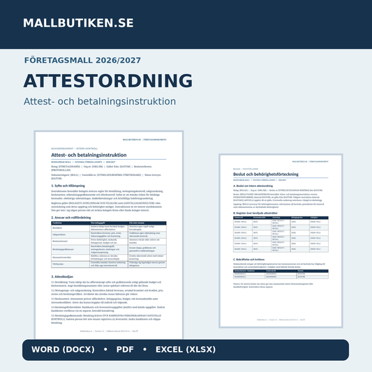 Attestordning och attestinstruktion mall för företag Word PDF Excel