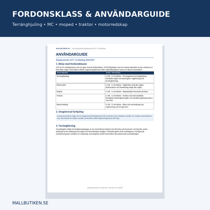 ATV fyrhjuling fordonsklass terränghjuling MC moped traktor motorredskap – guide 2026/2027