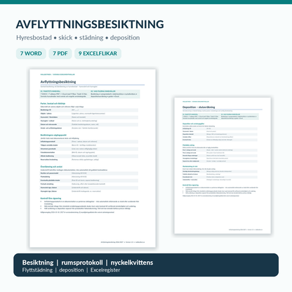 Avflyttningsbesiktning 2026/2027 – verkliga Word-, PDF- och Excelmallar för utflyttning och slutbesiktning