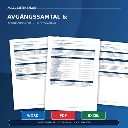 Avgångssamtal och avslutschecklista för HR i Word PDF och Excel