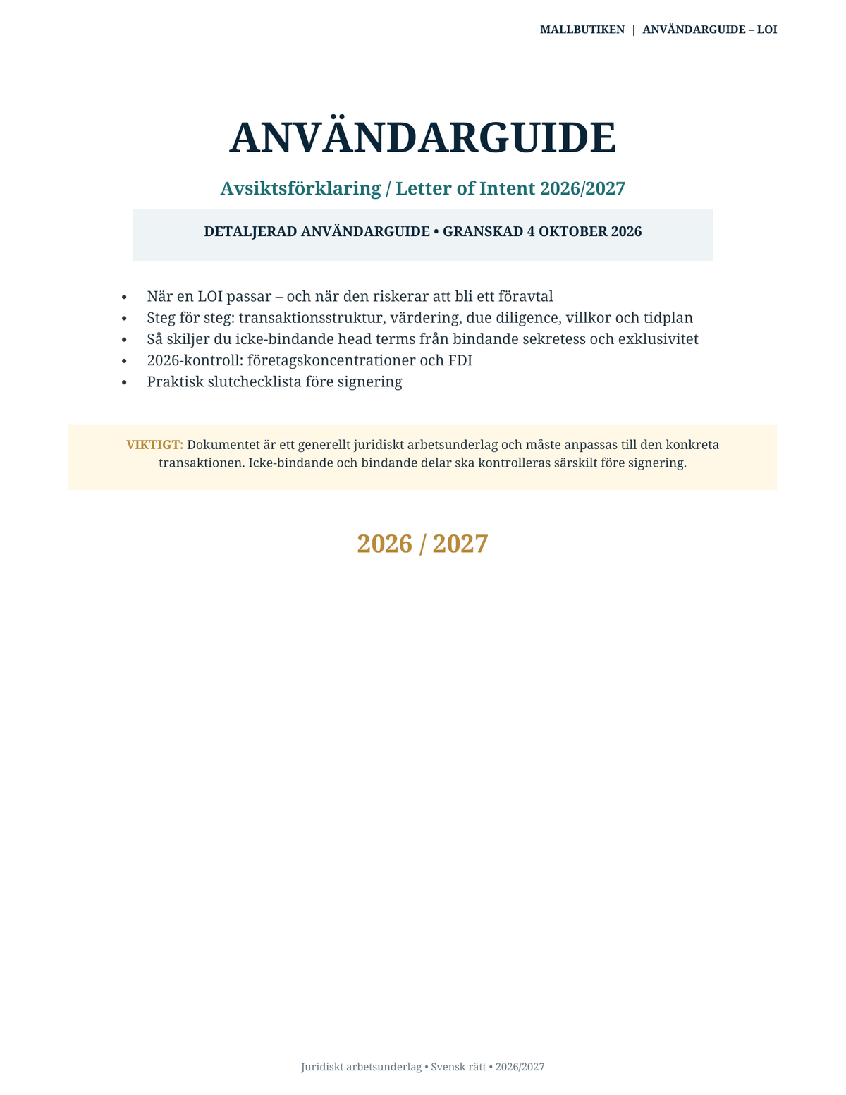 Användarguide till Avsiktsförklaring Letter of Intent LOI 2026/2027