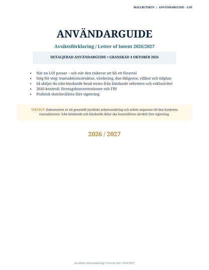 Användarguide till Avsiktsförklaring Letter of Intent LOI 2026/2027