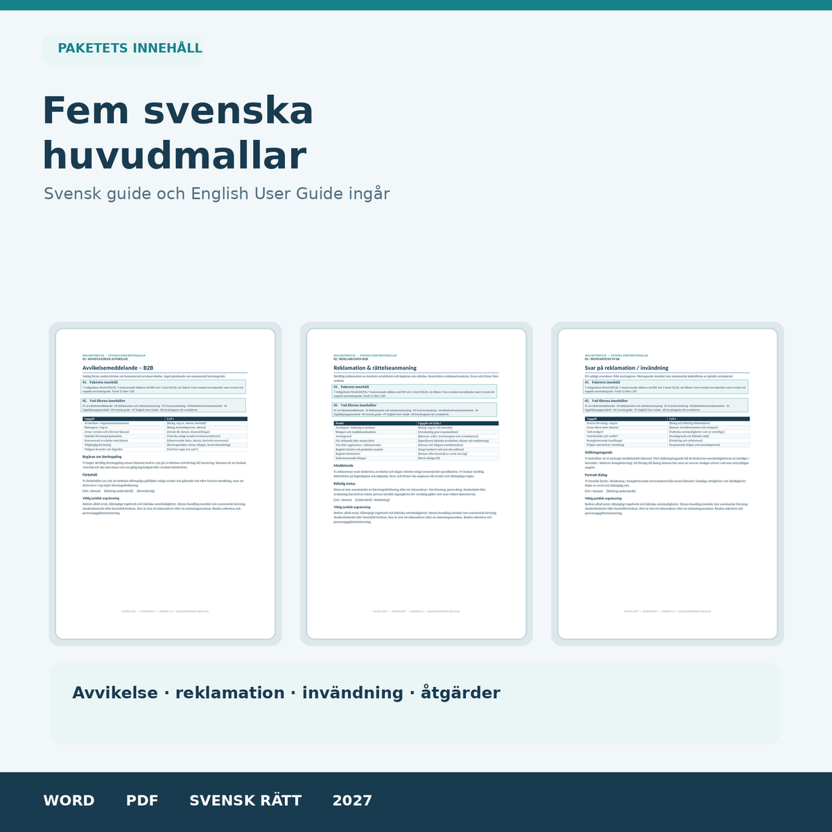 Reklamation av avtalsbrott mallpaket – fem svenska mallar med begäran om rättelse och motpartens svar