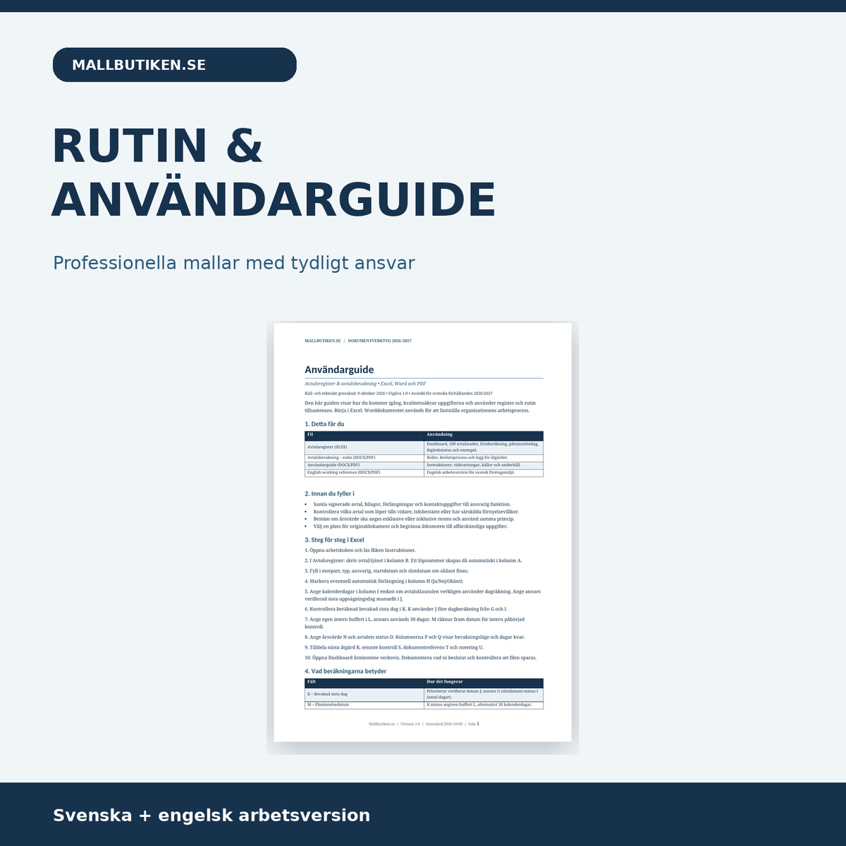 Avtalsbevakningsrutin och användarguide Word PDF svenska engelska