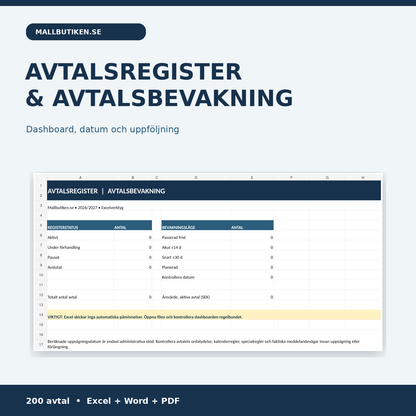 Avtalsregister avtalsbevakning 2026/2027 Excel Word PDF