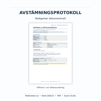 Bankavstämning – differens- och rättelseunderlag som redigerbar dokumentmall
