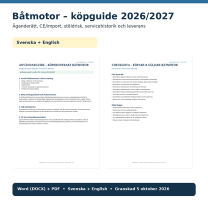 Båtmotor köpguide äganderätt stöldskydd CE servicehistorik 2026/2027