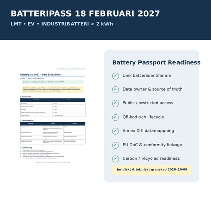 Batteripass 18 februari 2027 data QR LMT EV industribatteri över 2 kWh