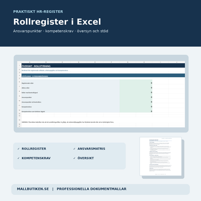 Excel rollregister kompetensmatris och användarguide befattningsbeskrivning