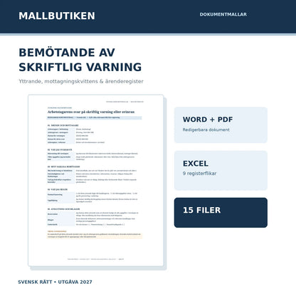 Bemötande av skriftlig varning 2027 – verkligt yttrande och digitala filer Word PDF Excel