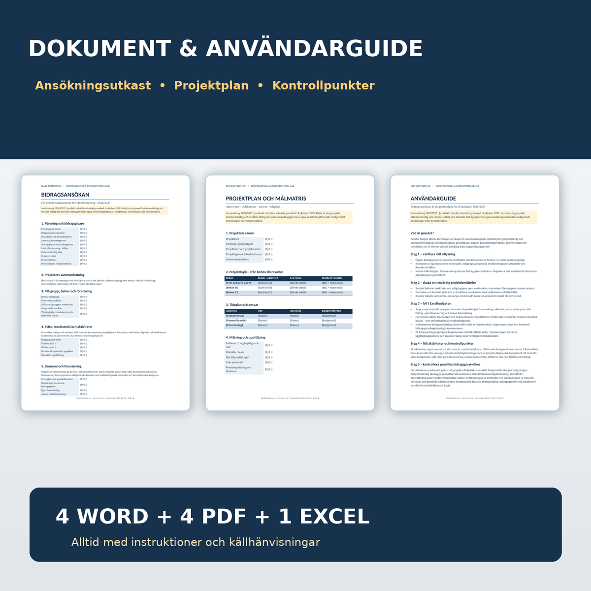 Bidragsansökan projektplan och användarguide för ideella föreningar Word PDF