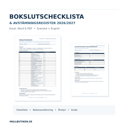 Bokslutschecklista och avstämningsregister 2026 2027 paket Word PDF Excel