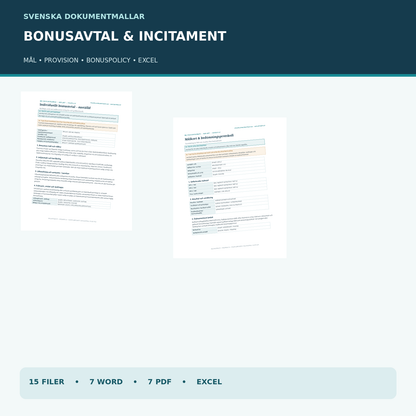 Bonusavtal och incitamentsprogram 2027 – Word PDF Excel med riktiga dokumentvyer