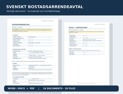 Faktisk förhandsvisning av svenskt bostadsarrendeavtal och bilaga om arrendeområdets gränser