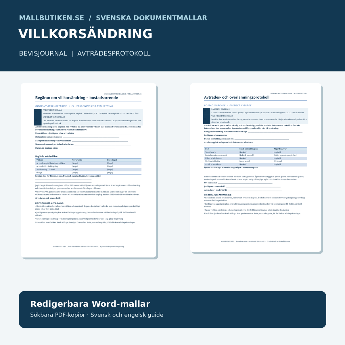 Begäran om villkorsändring och avträdesprotokoll för bostadsarrende – förhandsvisning av PDF