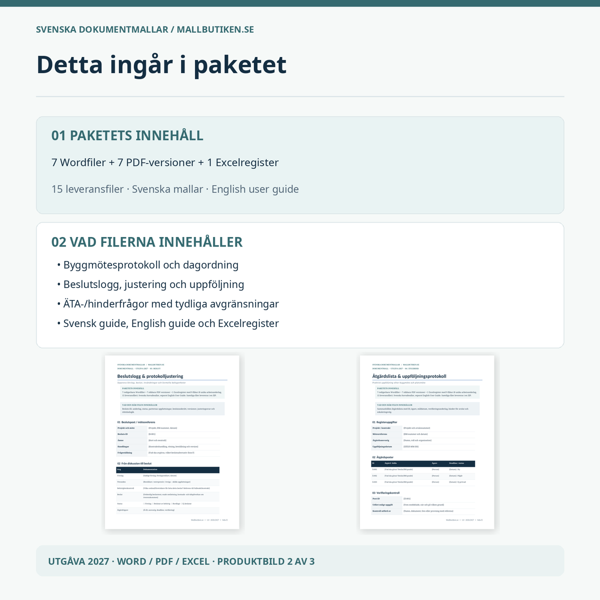 Byggmötesprotokoll paketets innehåll och vad filerna innehåller