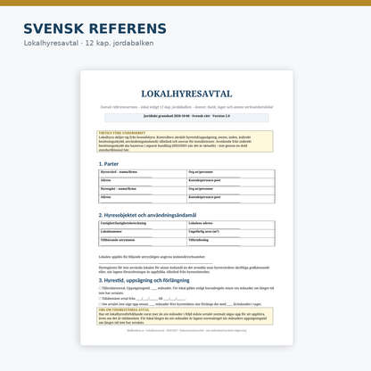 Swedish reference preview included with the English commercial lease agreement