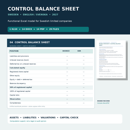 Control Balance Sheet Sweden 2027 – main functional Excel preview and bilingual guides