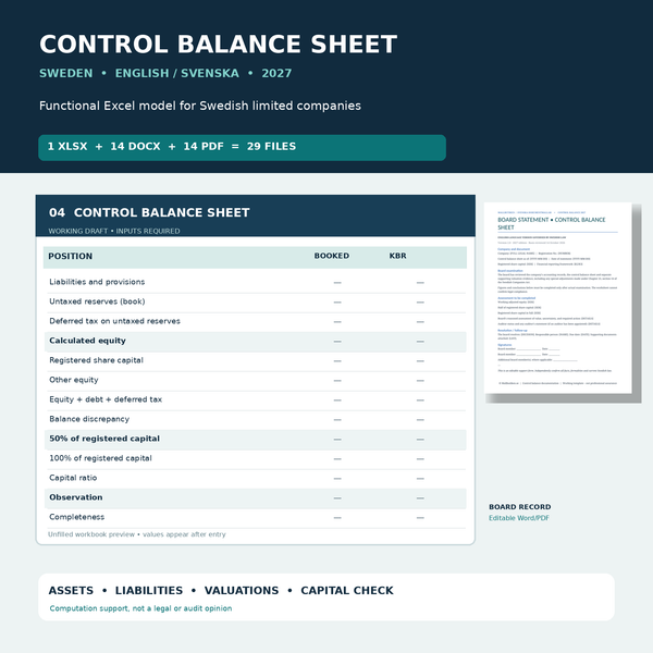 Control Balance Sheet Sweden 2027 – main functional Excel preview and bilingual guides
