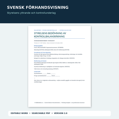 Svensk kontrollbalansräkning 2027 – styrelseunderlag förhandsvisning