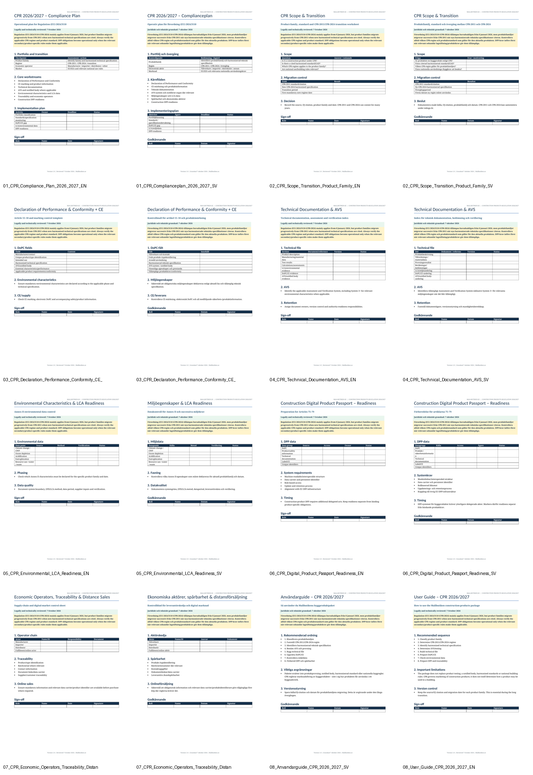 Construction Products Regulation CPR 2026/2027 svenska engelska dokumentmallar
