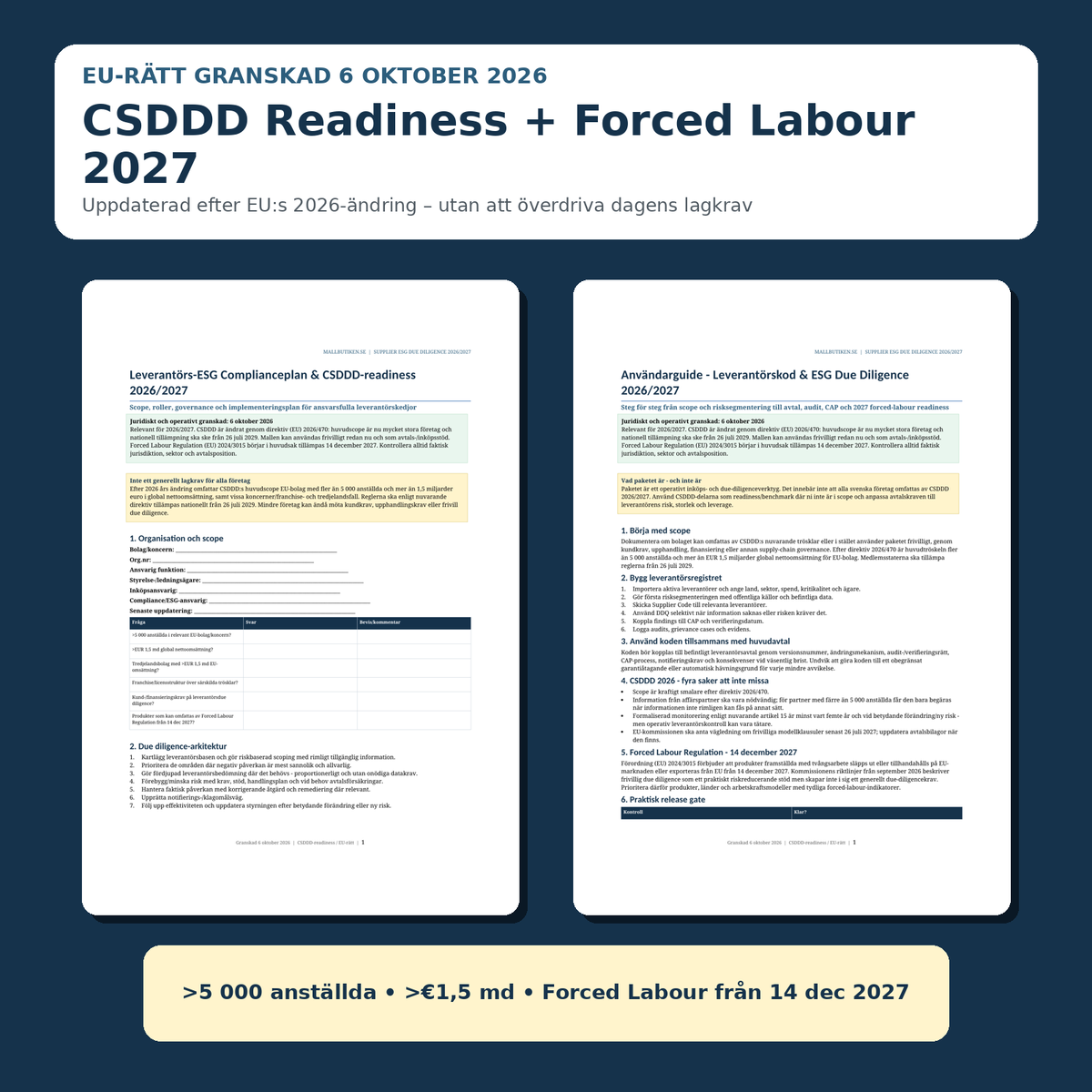 CSDDD readiness Forced Labour Regulation 2027 leverantörskod guide
