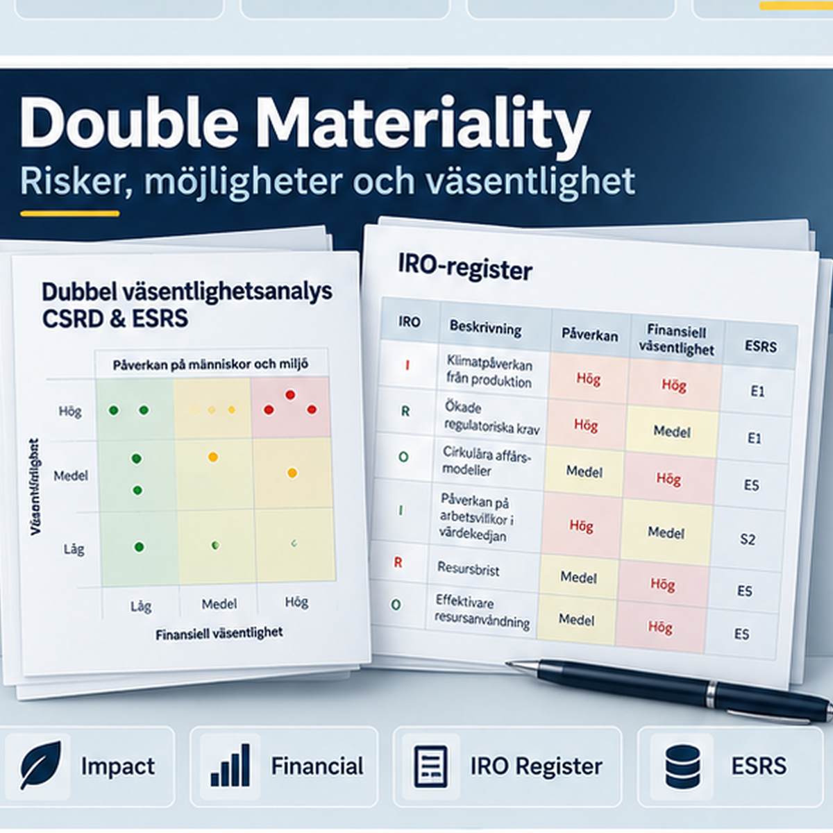 Dubbel väsentlighetsbedömning och IRO-register CSRD ESRS 2026/2027