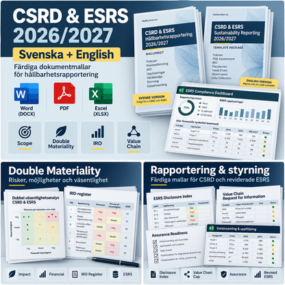 CSRD och ESRS hållbarhetsrapportering 2026/2027 svenska engelska Word PDF Excel