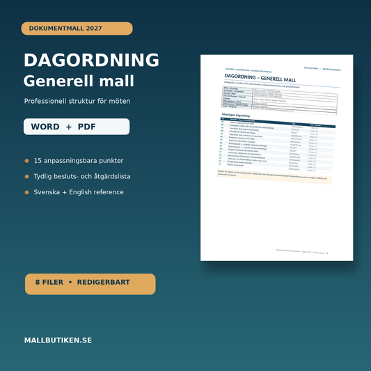 Dagordning generell mall 2027 – Word PDF, svensk och engelsk version