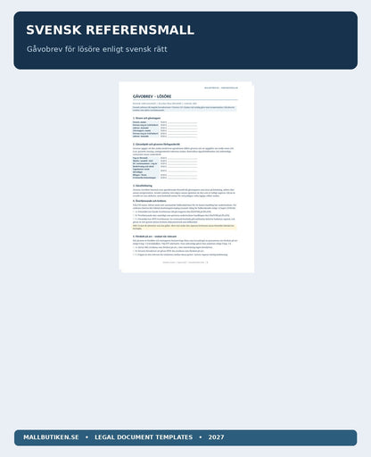 Preview of Swedish reference Gåvobrev för lösöre, Swedish law