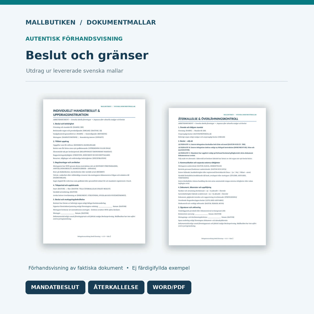 Autentisk dokumentförhandsvisning – mandatbeslut och återkallelse i Word/PDF