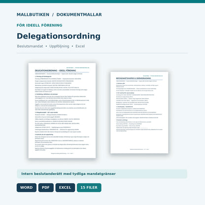 Delegationsordning för ideell förening – dokumentpaket i Word, PDF och Excel