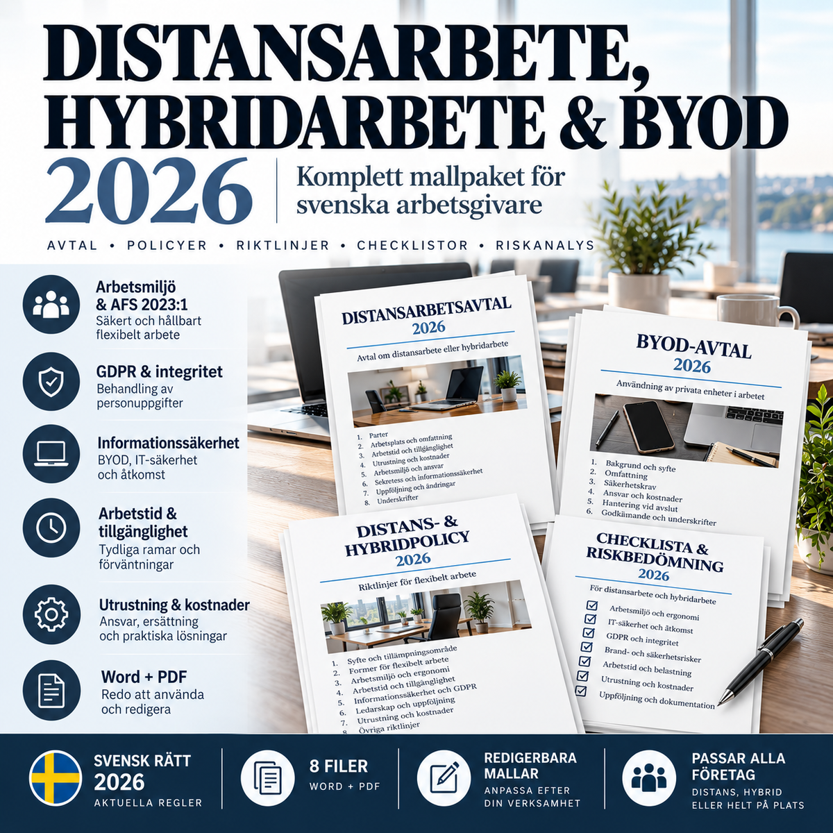 Distansarbete, hybridarbete och BYOD mallpaket 2026 – Word och PDF