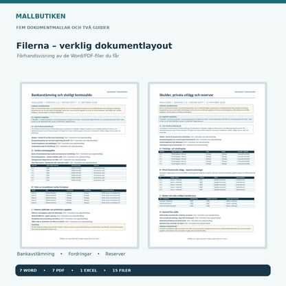Bankavstämning och skulder i dödsbo – dokumentförhandsvisningar Word PDF