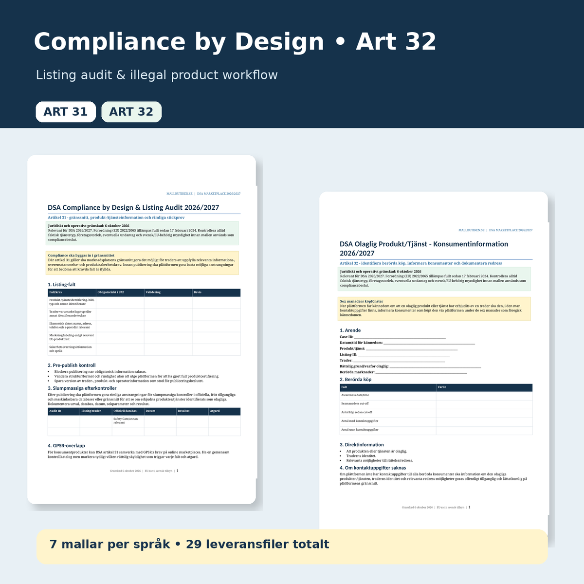 DSA compliance by design article 31 illegal product consumer information article 32 2026/2027