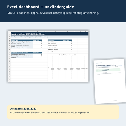 Egenkontroll bygg Excel dashboard och användarguide 2026 2027