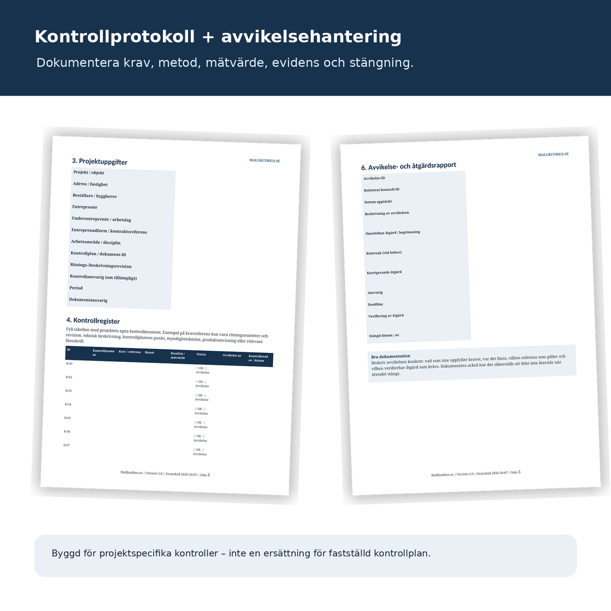 Egenkontroll bygg kontrollprotokoll och avvikelsehantering mall