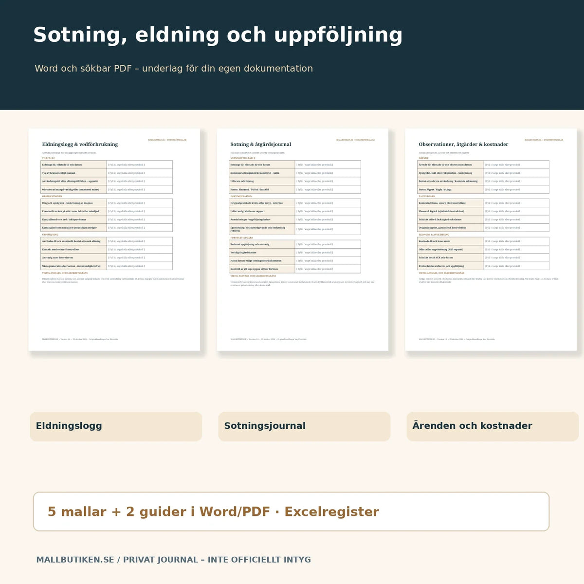 Förhandsvisning av riktiga Wordmallar och PDF för sotning, eldning och uppföljning