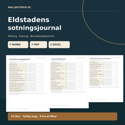 Eldstadens sotningsjournal, eldningsregister och brandskyddsprotokoll i Word/PDF/Excel