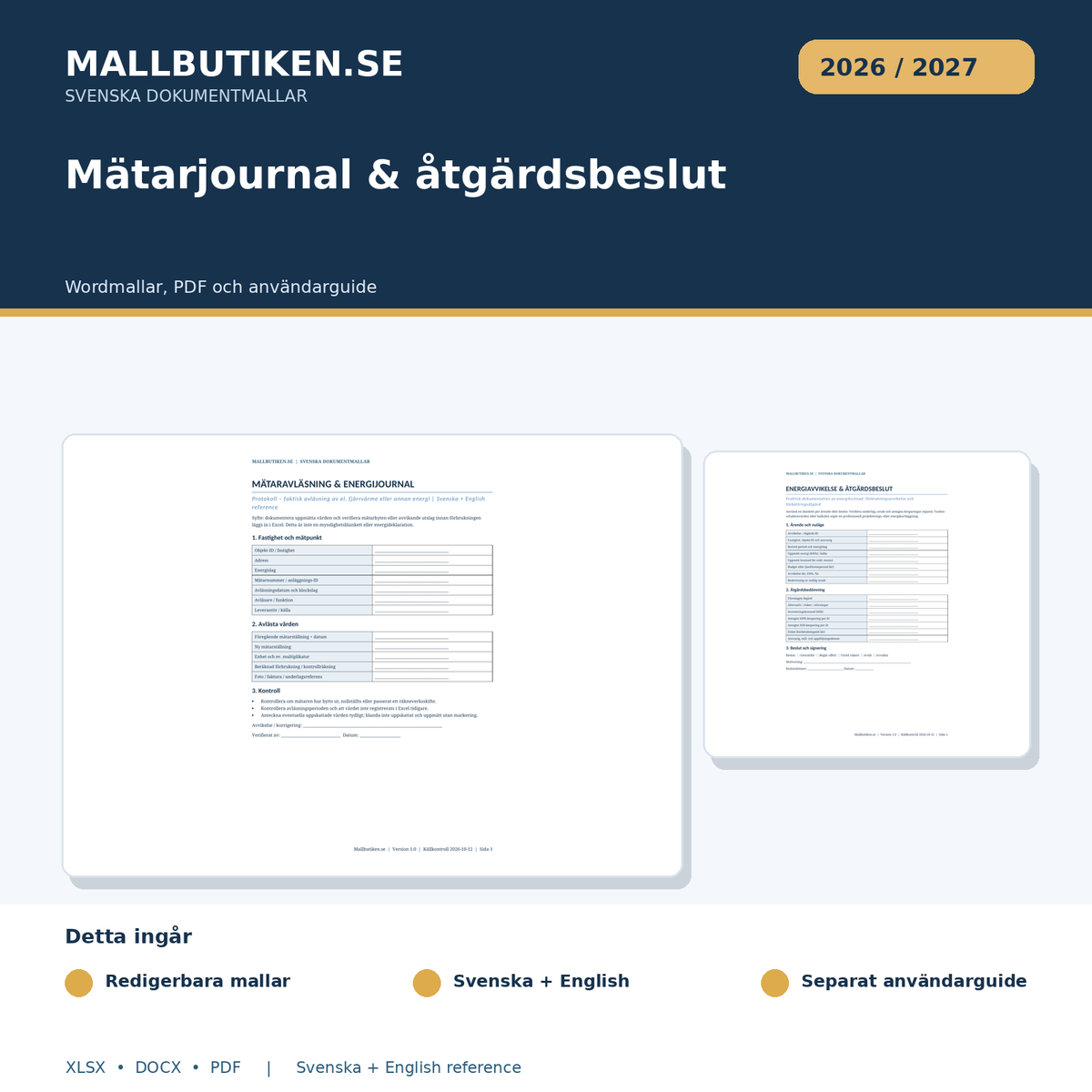 Mätarjournal och åtgärdsbeslut i Word PDF samt detaljerad guide svenska engelska