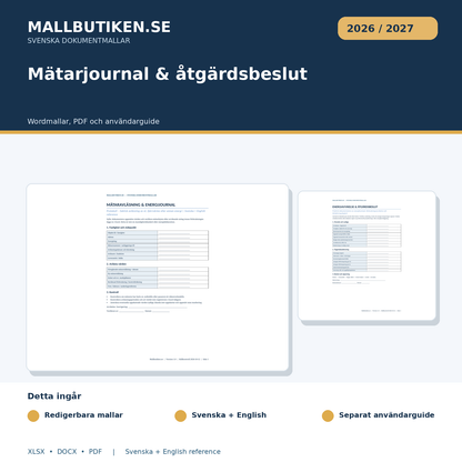 Mätarjournal och åtgärdsbeslut i Word PDF samt detaljerad guide svenska engelska