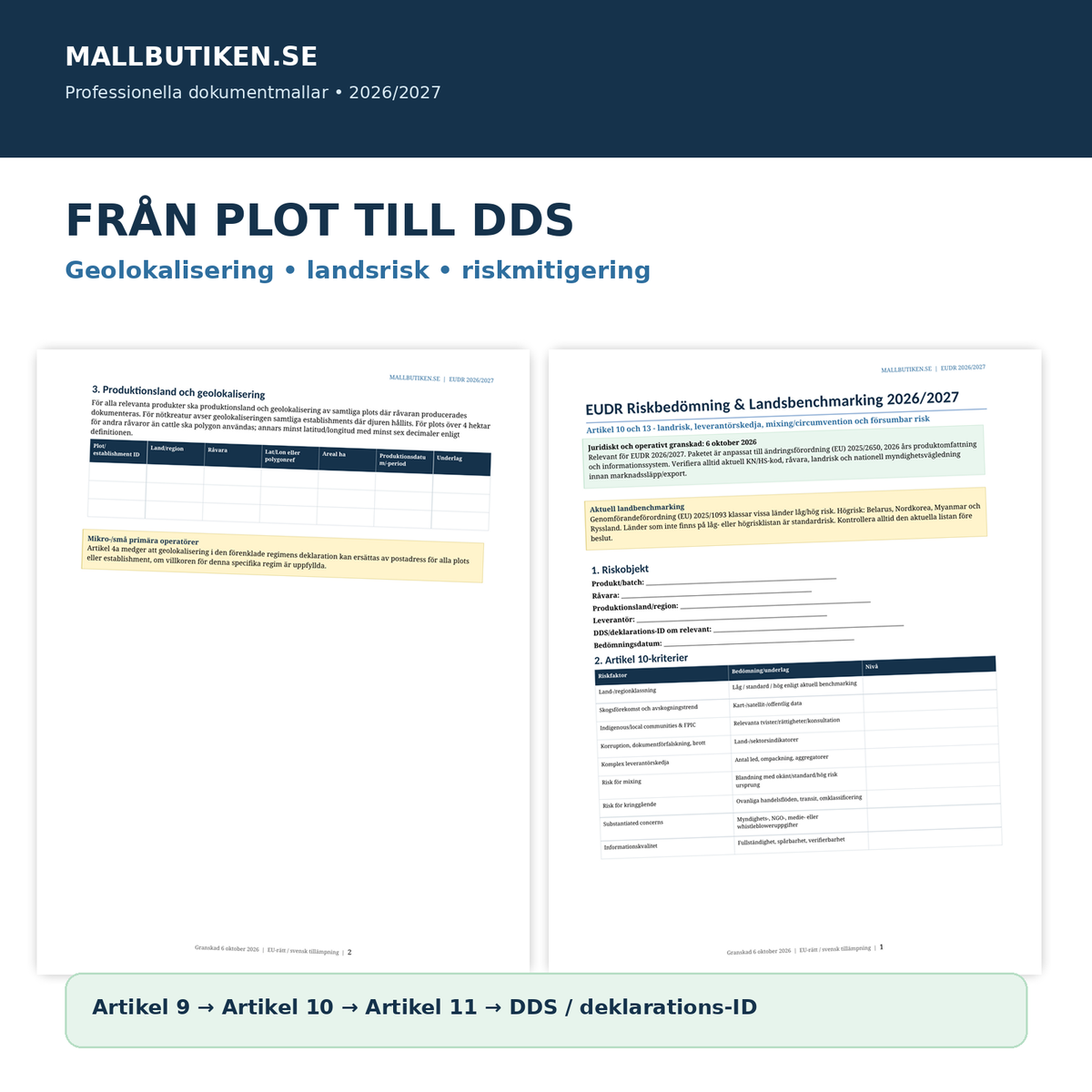 EUDR geolokalisering riskbedömning landsbenchmarking DDS 2026/2027