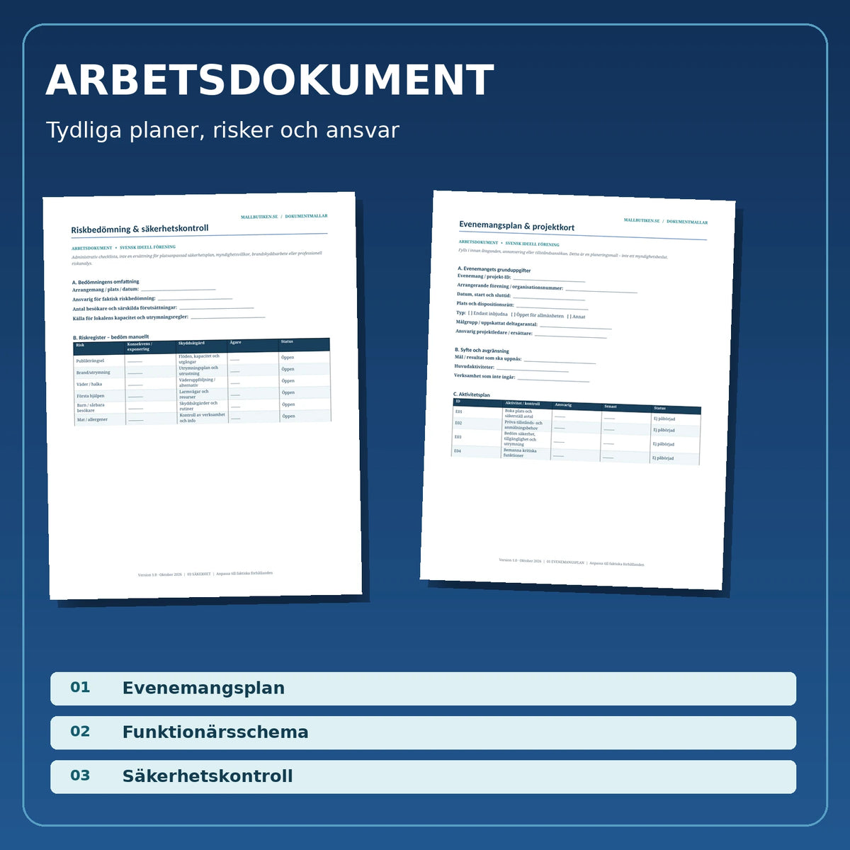 Evenemangsplan, bemanningsschema och säkerhetskontroll – dokumentmallar för svensk ideell förening