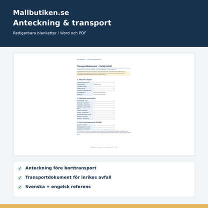 Anteckningsblad avfallsproducent och transportdokument i Word och PDF