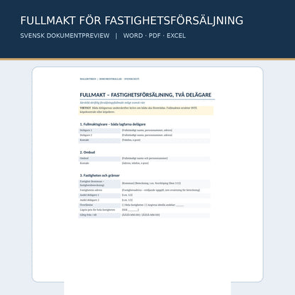 Förhandsvisning svensk fullmakt vid fastighetsförsäljning för två delägare