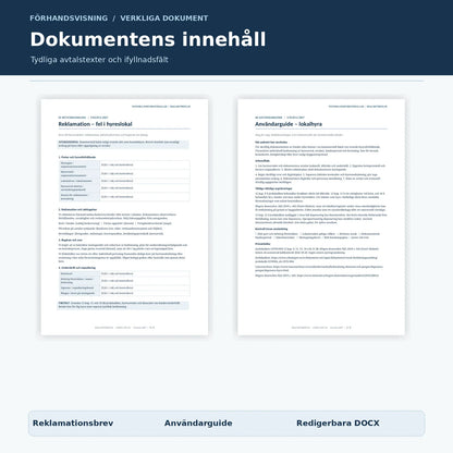 Dokumentmallar för fel i lokal – verklig PDF-förhandsvisning av reklamation och användarguide
