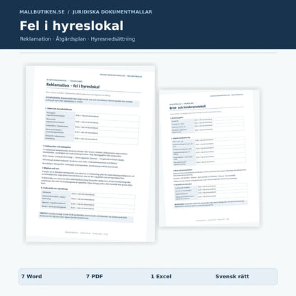 Fel i hyreslokal – reklamationsbrev och bristprotokoll Word PDF Excel, förhandsvisning av verkliga filer