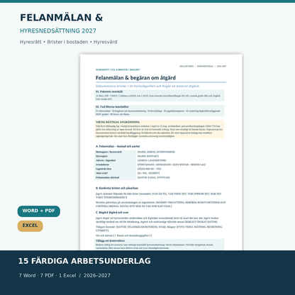 Felanmälan och hyresnedsättning i hyresrätt Word PDF Excel 2027 – förhandsvisning av huvudbrev